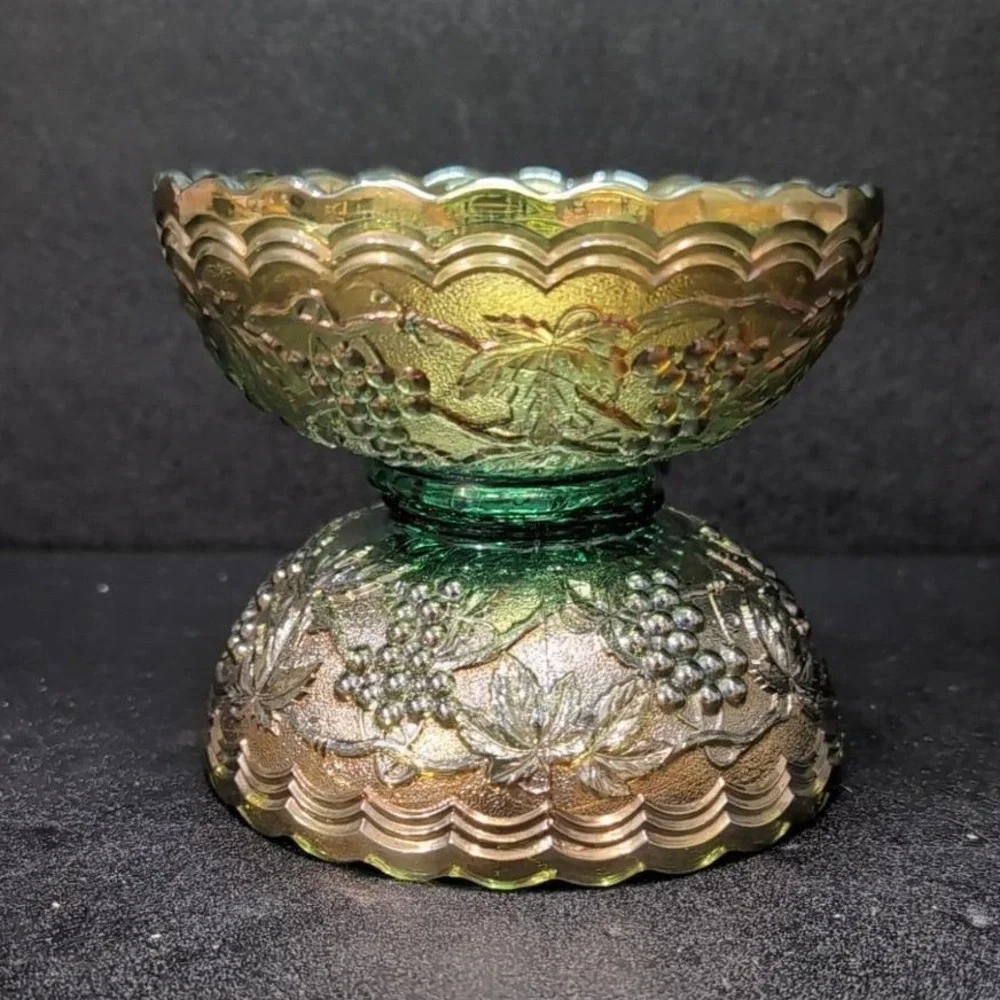Imperial Glass Helios Carnival Bowls, Set of 2, Vintage Leaf‎ & Grape Pattern